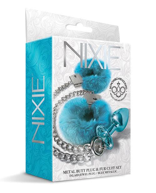 product image, Nixie Metal Butt Plug W/inlaid Jewel & Fur Cuff Set - SEXYEONE