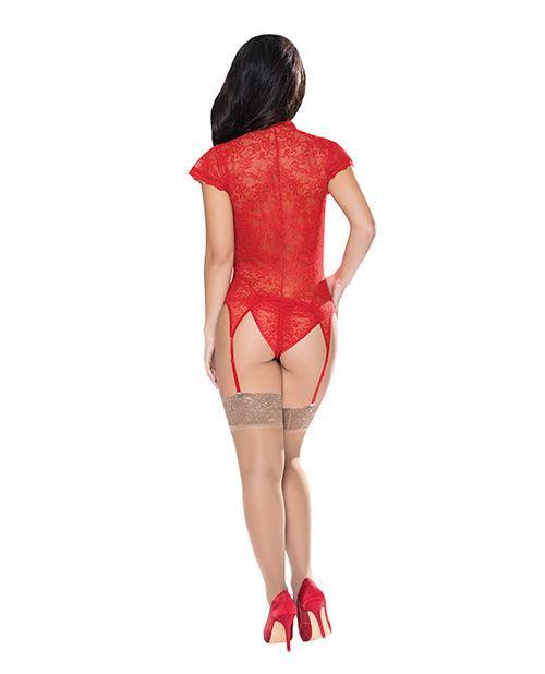 product image,Ooh La Lace Cap Sleeve Basque & Tanga Panty Red - SEXYEONE