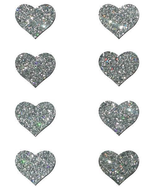 image of product,Pastease Mini Glitter Hearts - Silver Pack Of 8 - SEXYEONE 