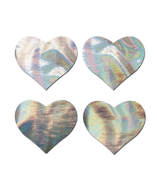 image of product,Pastease Premium Petites Holographic Heart - Silver O/s Pack Of 2 Pair - SEXYEONE