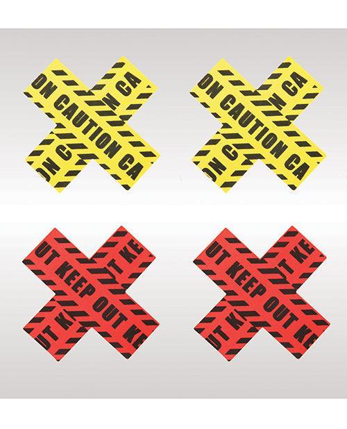 image of product,Peekaboos Caution X Pasties - 2 Pairs 1 Red-1 Yellow - SEXYEONE