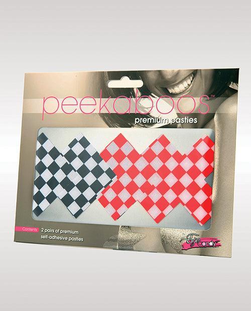 product image, Peekaboos Off The Wall Checkered Pasties - 2 Pairs 1 Black-1 Red - SEXYEONE