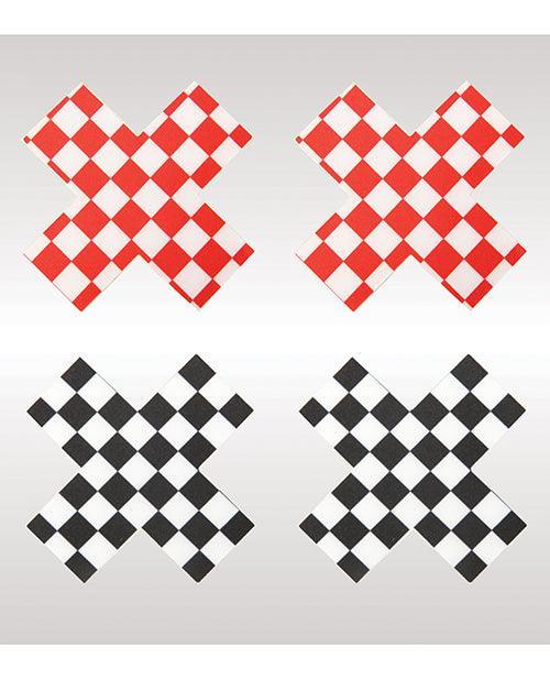 image of product,Peekaboos Off The Wall Checkered Pasties - 2 Pairs 1 Black-1 Red - SEXYEONE