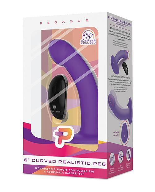 product image, Pegasus 6" Rechargeable Curved Peg W-adjustable Harness & Remote Set - Purple - SEXYEONE 