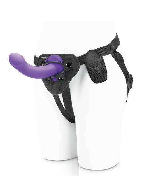 image of product,Pegasus 6" Rechargeable Curved Peg W-adjustable Harness & Remote Set - Purple - SEXYEONE 