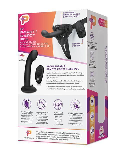 image of product,Pegasus 6" Rechargeable P-spot G-spot Peg W-adjustable Harness & Remote Set - Black - SEXYEONE 