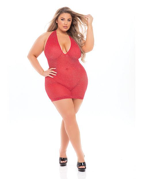 product image, Pink Lipstick Love Bite Plunge Halter Dress (fits Up To 3x) Qn - SEXYEONE
