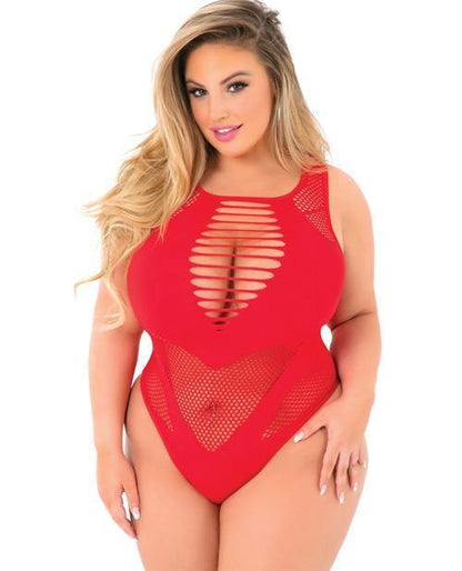 Pink Lipstick Low Blow Cut Out Bodysuit - SEXYEONE