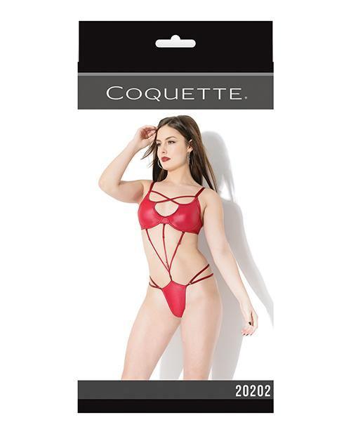image of product,Play Darque Matte Wet Look Teddy W-removable Connector Straps Red O-s - SEXYEONE