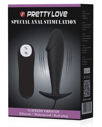 Pretty Love Vibrating Penis Shaped Butt Plug - Black - SEXYEONE