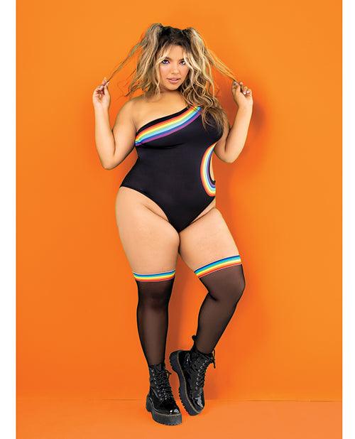 product image, Pride One Shoulder Side Cut Out Bodysuit Black Prints - SEXYEONE