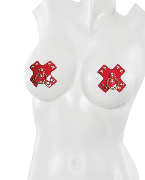 image of product,Reusable Studded Cross Pasties W-gold Ring Detail Ruby-gold O-s - SEXYEONE