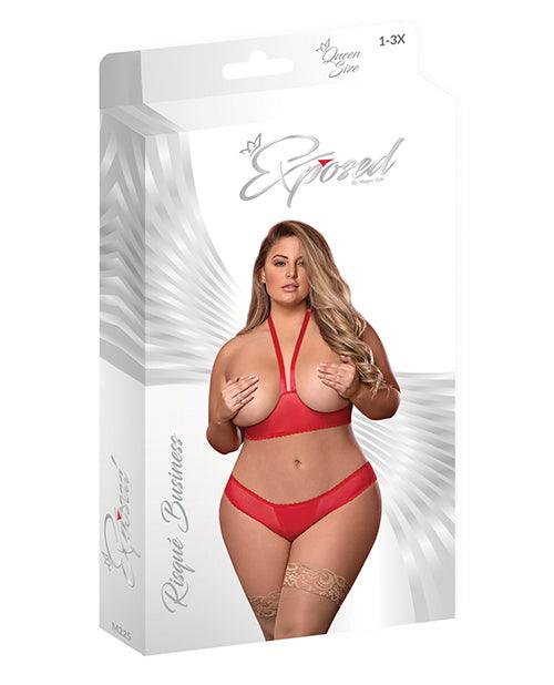 product image,Risque Business Cupless Bra & Crotchless Panty Red Qn - SEXYEONE