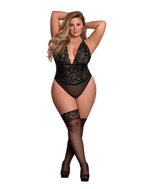 product image, Risque Business Lace & Mesh Teddy W-snap Crotch Black Qn - SEXYEONE