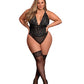 Risque Business Lace & Mesh Teddy W-snap Crotch Black Qn - SEXYEONE