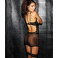 Riveting Stretch Mesh & Faux Leather Open Bust Gartered Chemise W/g-string Black - SEXYEONE
