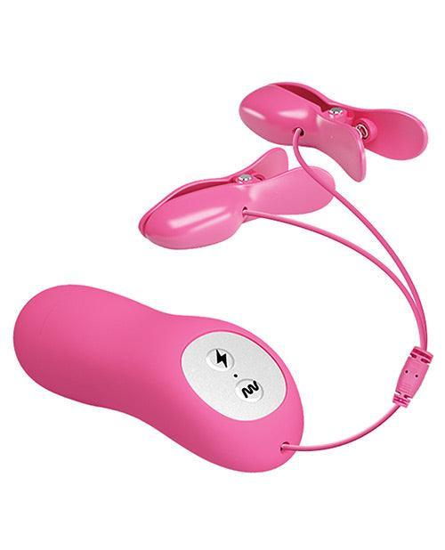 image of product,Romantic Wave Electro Shock Vibrating Nipple Clamps - Rose - SEXYEONE