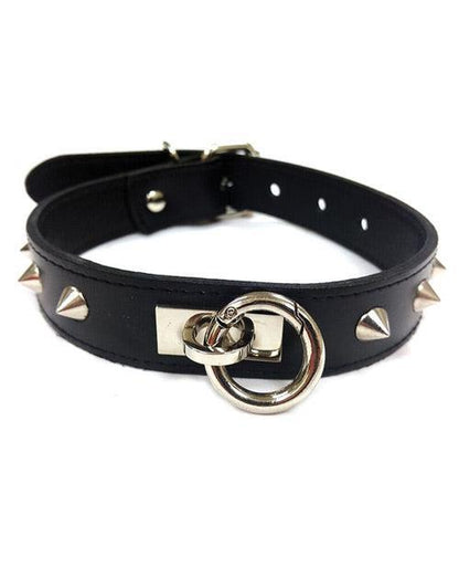 Rouge Leather O Ring Studded Collar - SEXYEONE