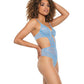 Scallop Stretch Lace & Sheer Mesh Teddy W/front V Cut Out Blue - SEXYEONE