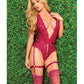 Scallop Stretch Lace Crotchless Teddy W/lace Up Front Raspberry O/s - SEXYEONE