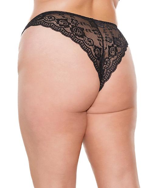 image of product,Scallop Stretch Lace High Leg Panty Black Os/xl - SEXYEONE