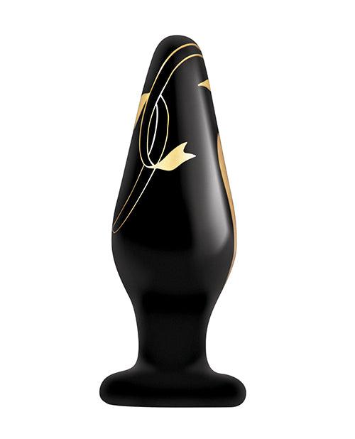 image of product,Secret Kisses 4.5 inches Handblown Wide Glass Plug - Black-gold - SEXYEONE