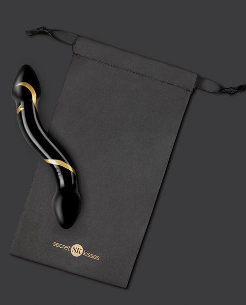 image of product,Secret Kisses 7.5" Handblown Double Ended Dildo - Black-gold - SEXYEONE