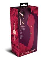 product image, Secret Kisses Rosegasm Twosome Dual Ended Rose Bud w/Clitoral Suction & G-Spot Vibe - Red - SEXYEONE