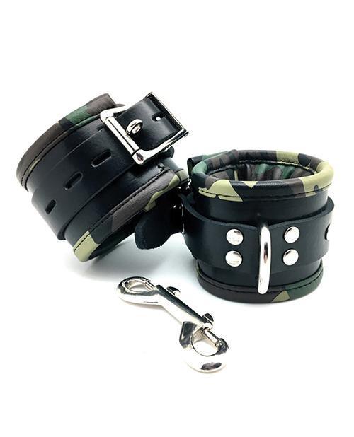 product image, Sensual Sin Leather Padded Wrist Cuffs - Camo Piping - SEXYEONE