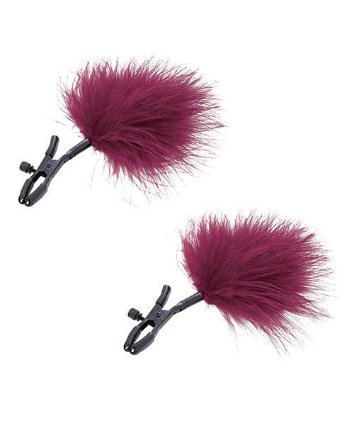 image of product,Sex & Mischief Enchanted Feather Nipple Clamps - Burgundy - SEXYEONE