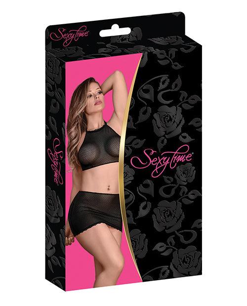 image of product,Sexy Time Courtney Polka Dot Mesh Halter & Skirt Black - SEXYEONE