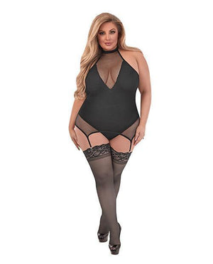 Sexy Time Fiona Halter Merry Widow Teddy W-split Crotch Black Qn - SEXYEONE