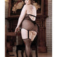Sheer Body Language Halter Dress W/attached Stockings & Red Floral Design Black - SEXYEONE