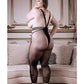 Sheer Fantasy Take Your Time Strappy Suspeder Stocking W-crotch Opning & Floral Psties Blk Qn - SEXYEONE