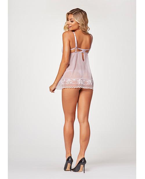 Sheer Mesh & Lace Demi Cup Babydoll & Thong Lavender - SEXYEONE