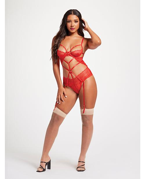 image of product,Sheer Mesh & Lace Demi Cup Teddy - SEXYEONE