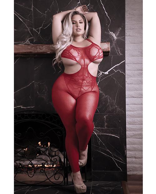 product image, Sheer Unforgettable Cut Out Bodystocking Red - SEXYEONE
