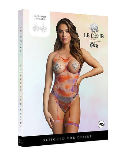 Shots Bliss Open Cup Strappy Teddy W-jewelry Pasties Multi O-s - SEXYEONE