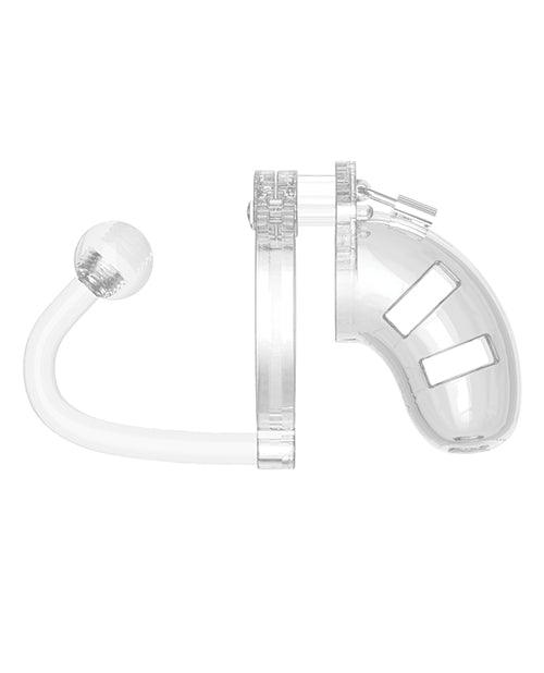 Shots Man Cage Chastity 3.5" Cock Cage W-plug Model 10 - Clear - SEXYEONE