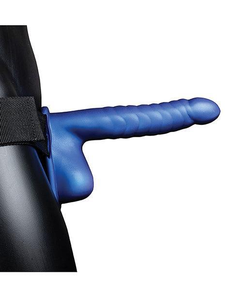 image of product,Shots Ouch 8" Ribbed Hollow Strap On W-balls - Metallic Blue - SEXYEONE