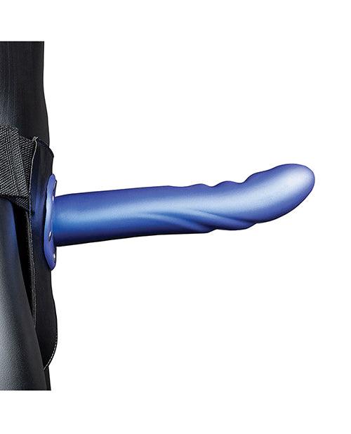image of product,Shots Ouch 8" Textured Curved Hollow Strap On - Metallic Blue - SEXYEONE