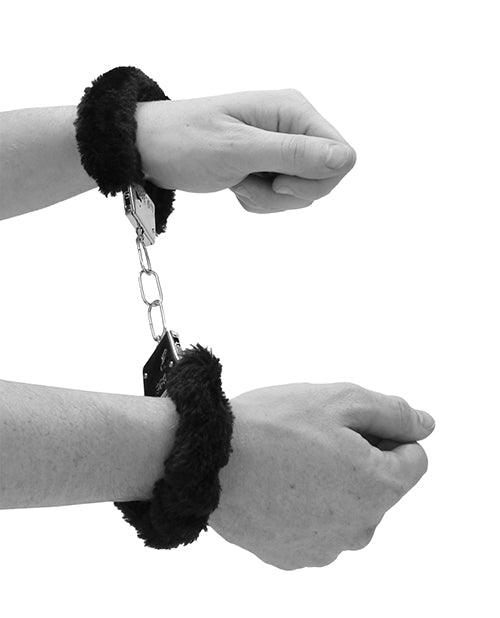 Shots Ouch Black & White Beginner's Furry Hand Cuffs - Black - SEXYEONE