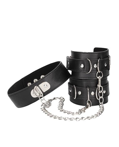 image of product,Shots Ouch Black & White Bonded Leather Collar W-hand Cuffs - Black - SEXYEONE