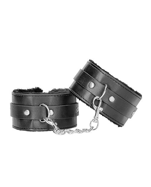 Shots Ouch Black & White Plush Bonded Leather Ankle Cuffs - Black - SEXYEONE
