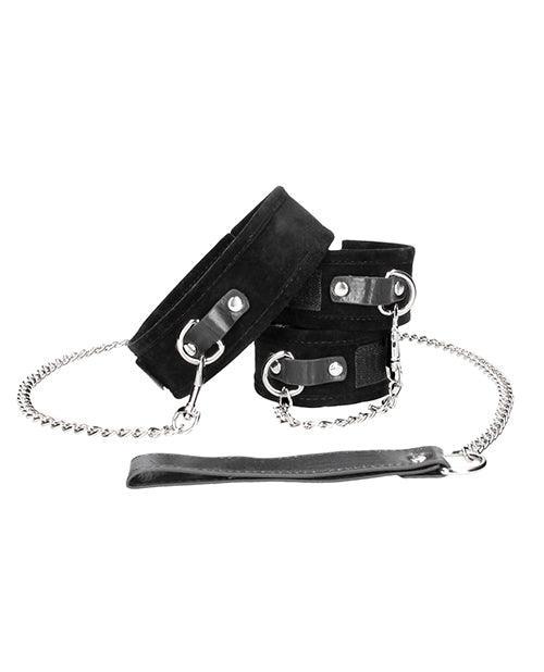 Shots Ouch Black & White Velcro Collar W-leash & Hand Cuffs - Black - SEXYEONE