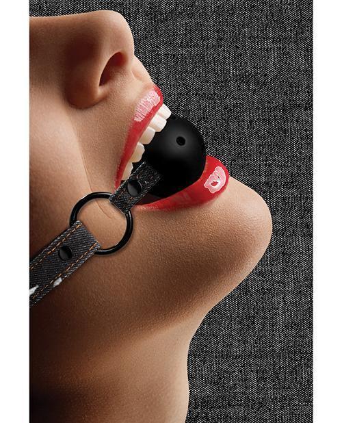 image of product,Shots Ouch Breathable Ball Gag W/denim Straps - SEXYEONE