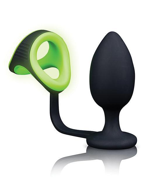 image of product,Shots Ouch Butt Plug W-cock Ring & Ball Strap - Glow In The Dark - SEXYEONE