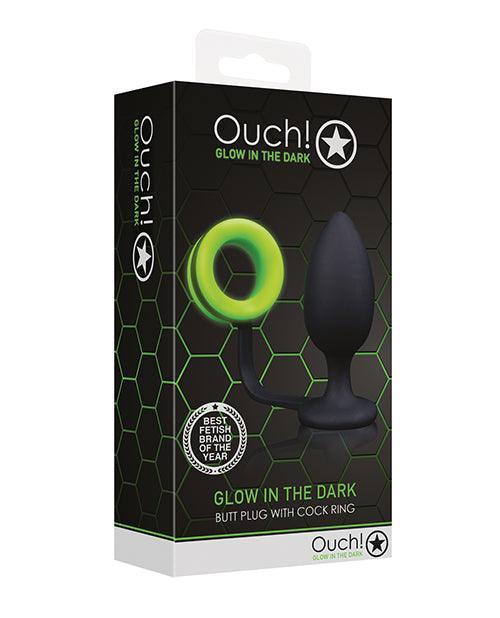 image of product,Shots Ouch Butt Plug W-cock Ring - Glow In The Dark - SEXYEONE