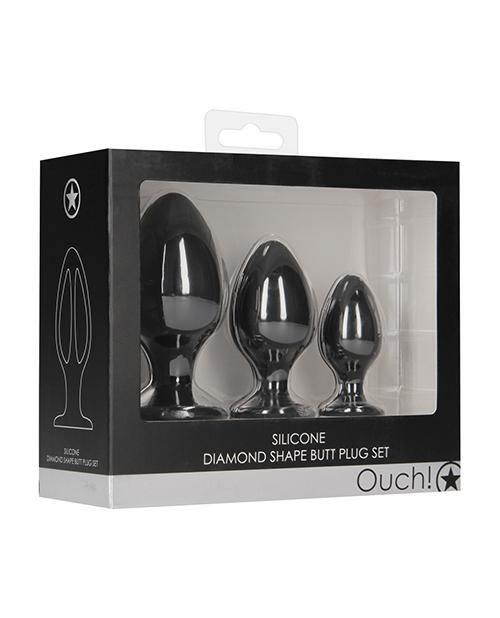 product image, Shots Ouch Diamond Shape Butt Plug Set - Black - SEXYEONE