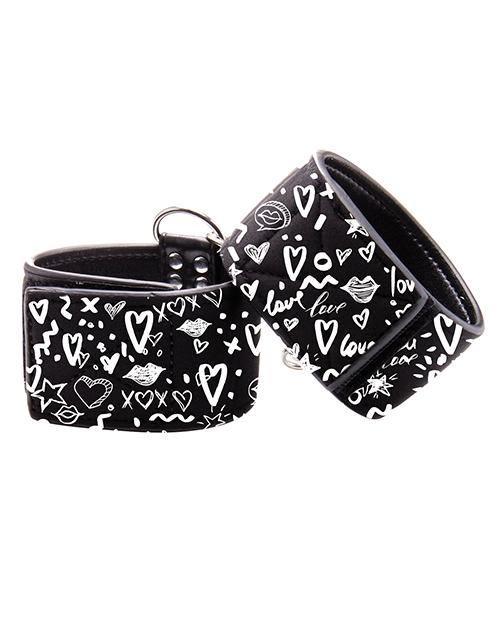 image of product,Shots Ouch Love Street Art Fashion Printed Ankle Cuffs - Black - SEXYEONE